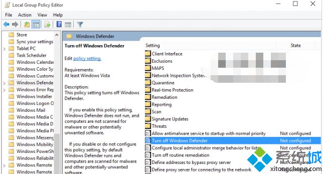 win10系统通过组策略完全关闭Windows Defender服务的方法